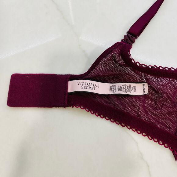 Victoria Secret Bra 34DD Dream Angels Push Up without padding burgundy wine 34E - Picture 4 of 6